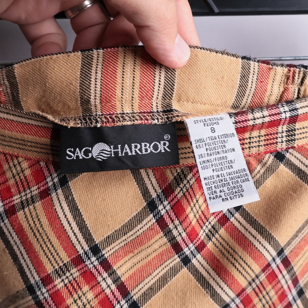 Vintage Tan Brown Red Plaid Midi A Line Skirt 90s Fall Academia Preppy 8 Retro - Picture 3 of 9